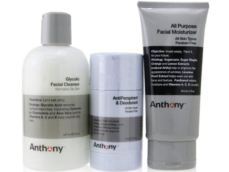 Anthony Basic Kit With AntiPerspirant & Deodorant: Cleanser 237ml + Moisturizer 90ml + Deodorant 70g  3pcs Online Sale