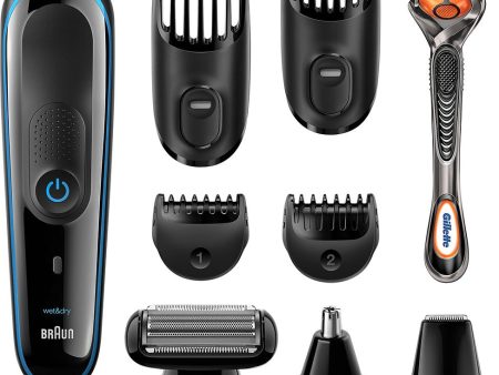 Braun - Wet Dry Trimmer with 4 Guide Combs - Black blue Fashion